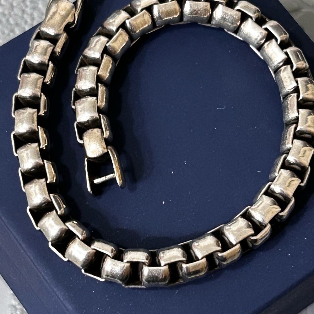 David Yurman Silver Box Chain Bracelet 7mm wide chain box/Length 8”/925 SS